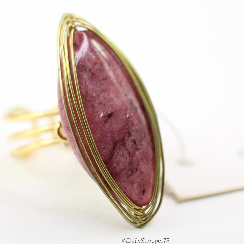 Bijuju Women's Wire Wrapped Oval Purple Granite Adjustable Cocktail Ring